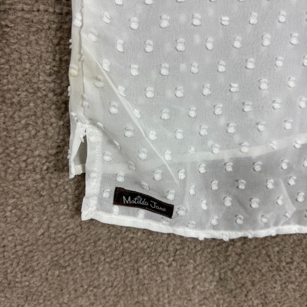 Matilda Jane Renae Top Womens XS‎ White Long Sleeve Swiss Dot Semi Sheer Blouse - Picture 10 of 11